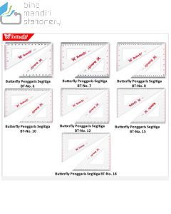 Contoh Butterfly Penggaris Segitiga BT No.8 Sepasang ruller segi3 siku dan segi3 sama kaki  merek Butterfly