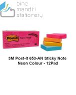 3M Post-it Lengkap murah barang Perlengkapan Kantor 3M Post-it 653-AN Sticky Note Neon Colour - 12Pad  di toko alat tulis grosir Bina Mandiri s